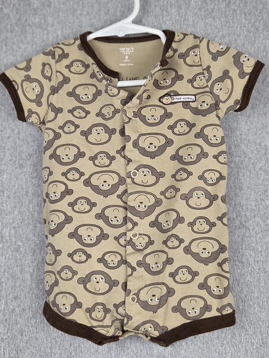 Carter's Other - Carter's Beige & Brown Monkey Print Short-Sleeve Snap Romper